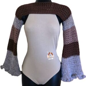 Mocha/Taupe Crochet Ruffle Sleeve Shrug w/Cat Beanie, HandmadeByMe, OFFERS OPEN